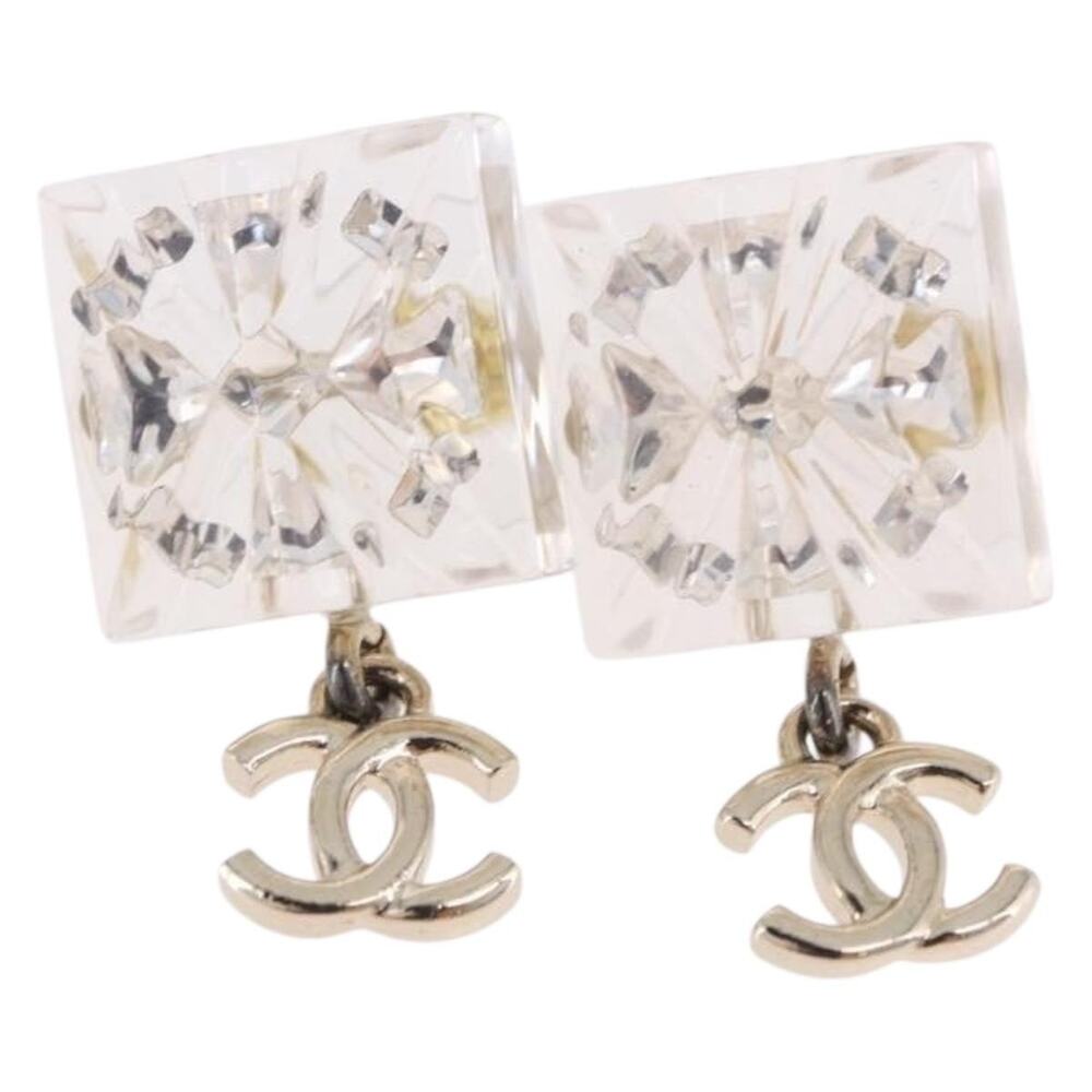 Chanel Crystal CC Logo Earring White